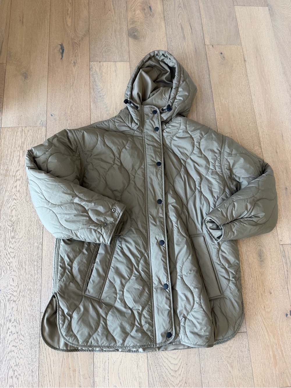 Zara Women's Quilted Hooded Jacket Sage Green Size Small